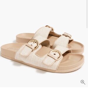 Double-Buckle Slide Sandals - Cream